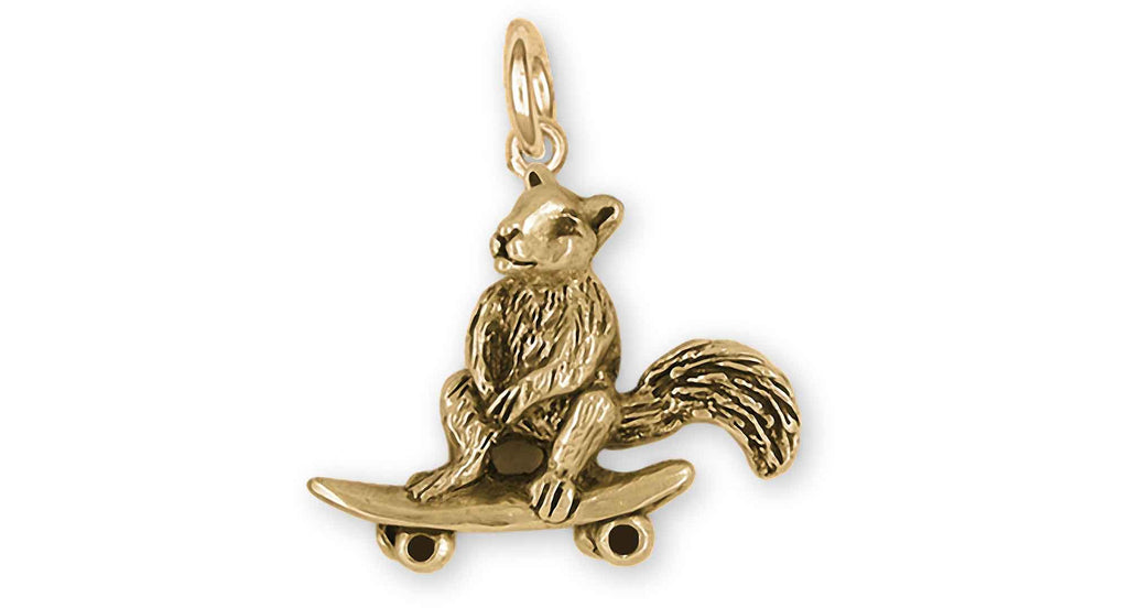 Squirrel On Skateboard Charms Squirrel On Skateboard Charm 14k Yellow Gold Skateboard Squirrel Jewelry Squirrel On Skateboard jewelry