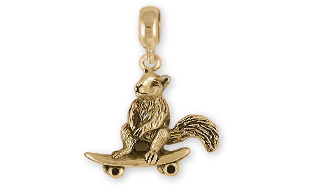 Squirrel On Skateboard Charms Squirrel On Skateboard Charm Slide 14k Yellow Gold Skateboard Squirrel Jewelry Squirrel On Skateboard jewelry