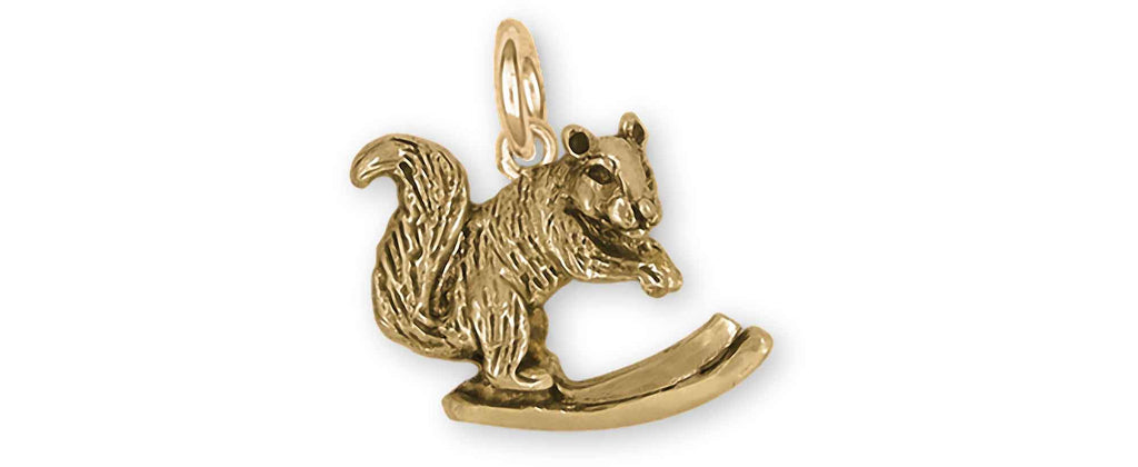 Squirrel On Skis Charms Squirrel On Skis Charm 14k Yellow Gold Skiing Squirrel Jewelry Squirrel On Skis jewelry
