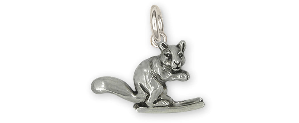 Skiing Squirrel Charms Skiing Squirrel Charm Sterling Silver Squirrell On Skis Jewelry Skiing Squirrel jewelry