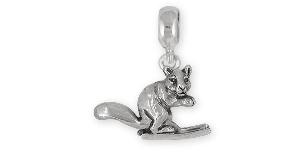 Skiing Squirrel Charms Skiing Squirrel Charm Slide Sterling Silver Squirrell On Skis Jewelry Skiing Squirrel jewelry