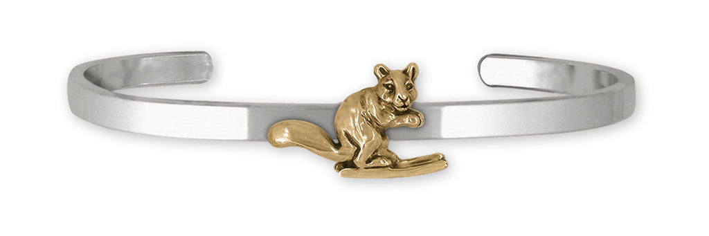 Skiing Squirrel Charms Skiing Squirrel Bracelet Silver And 14k Gold Squirrell On Skis Jewelry Skiing Squirrel jewelry