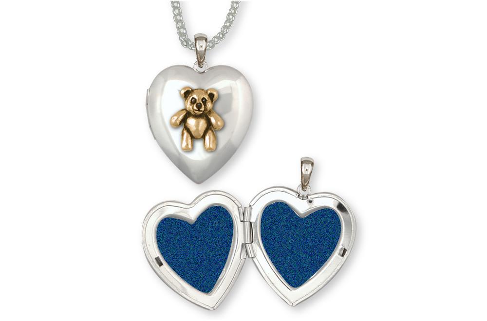 Teddy Bear Charms Teddy Bear Photo Locket Silver And Gold Teddy Bear Jewelry Teddy Bear jewelry