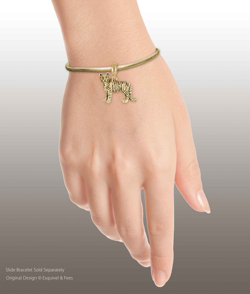 Tiger Jewelry 14k Gold Vermeil Handmade Tiger Charm Slide This Charm Will Fit A Pandora® Slide Bracelet TIG1-PNSVM