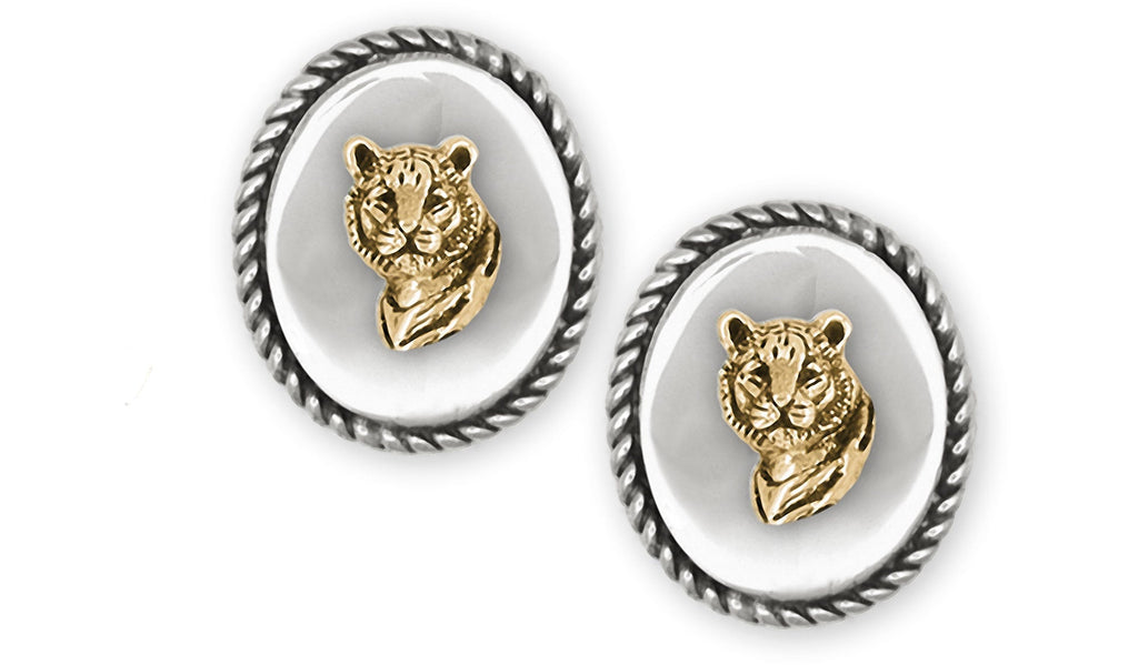 Tiger Charms Tiger Cufflinks Silver And 14k Gold Tiger Jewelry Tiger jewelry