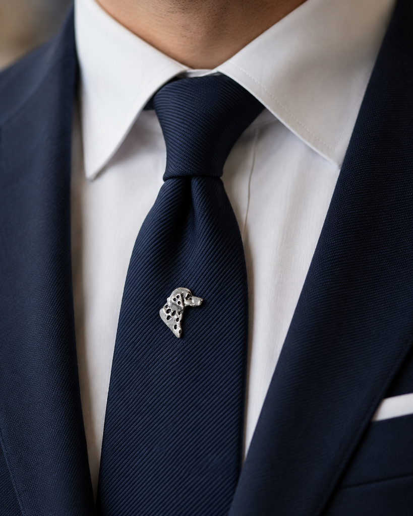 Dalmatian Sterling Silver Dalmatian Dog Tie Tack, Handmade Dog Head Lapel Pin, Spotted Dog Jewelry, Dalmatian Tie Pin