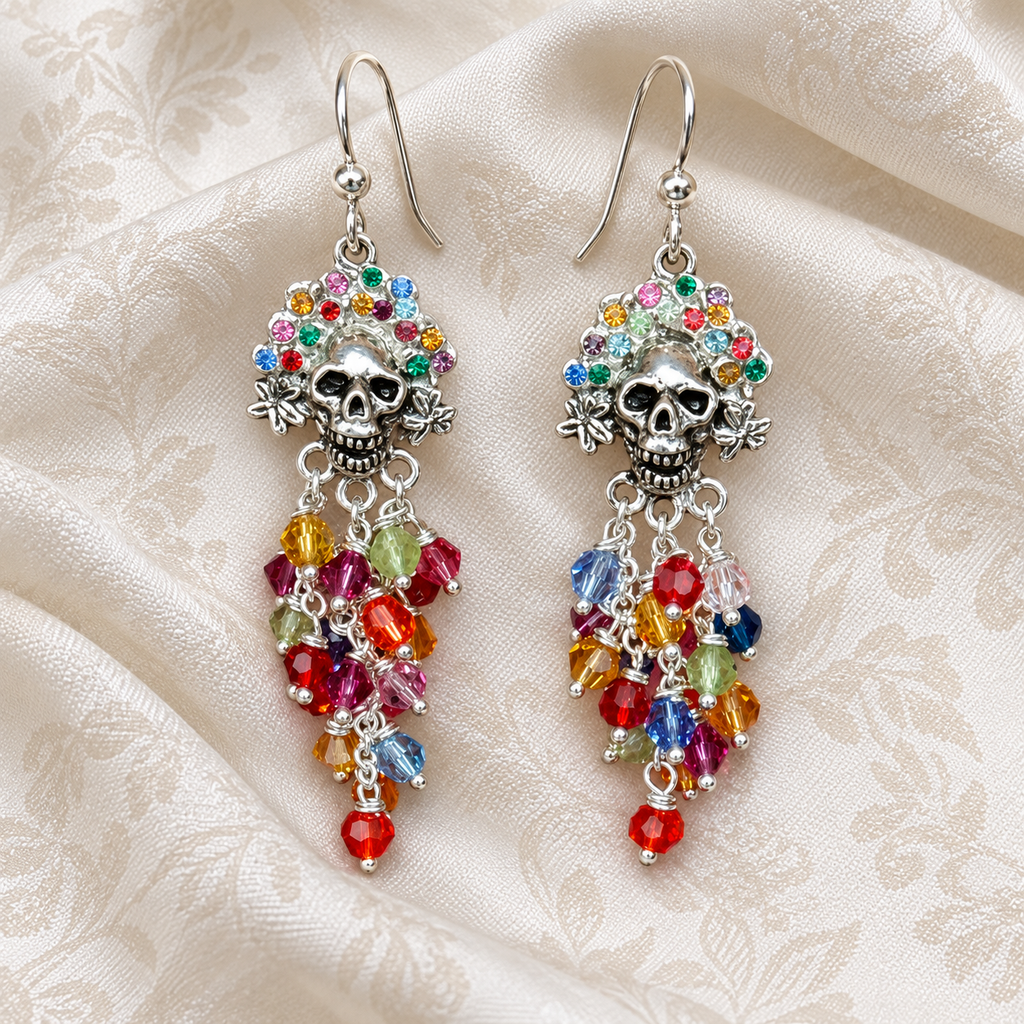 Day Of The Dead Earrings Sterling Silver Handmade Dia De Los Muertos Skull Jewelry  DOD4-E