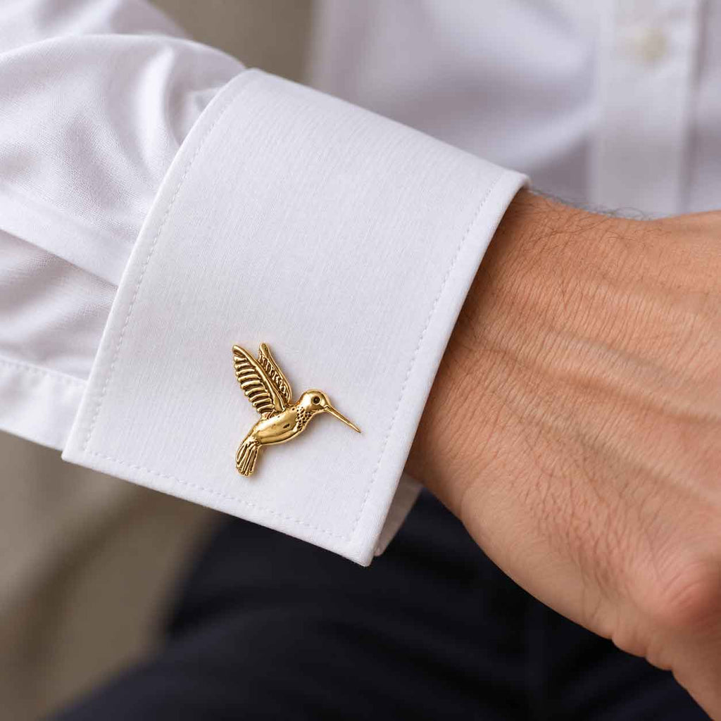 Hummingbird Cufflinks Jewelry 14K Yellow Gold Vermeil Handmade Bird Cufflinks HM1-CLMV