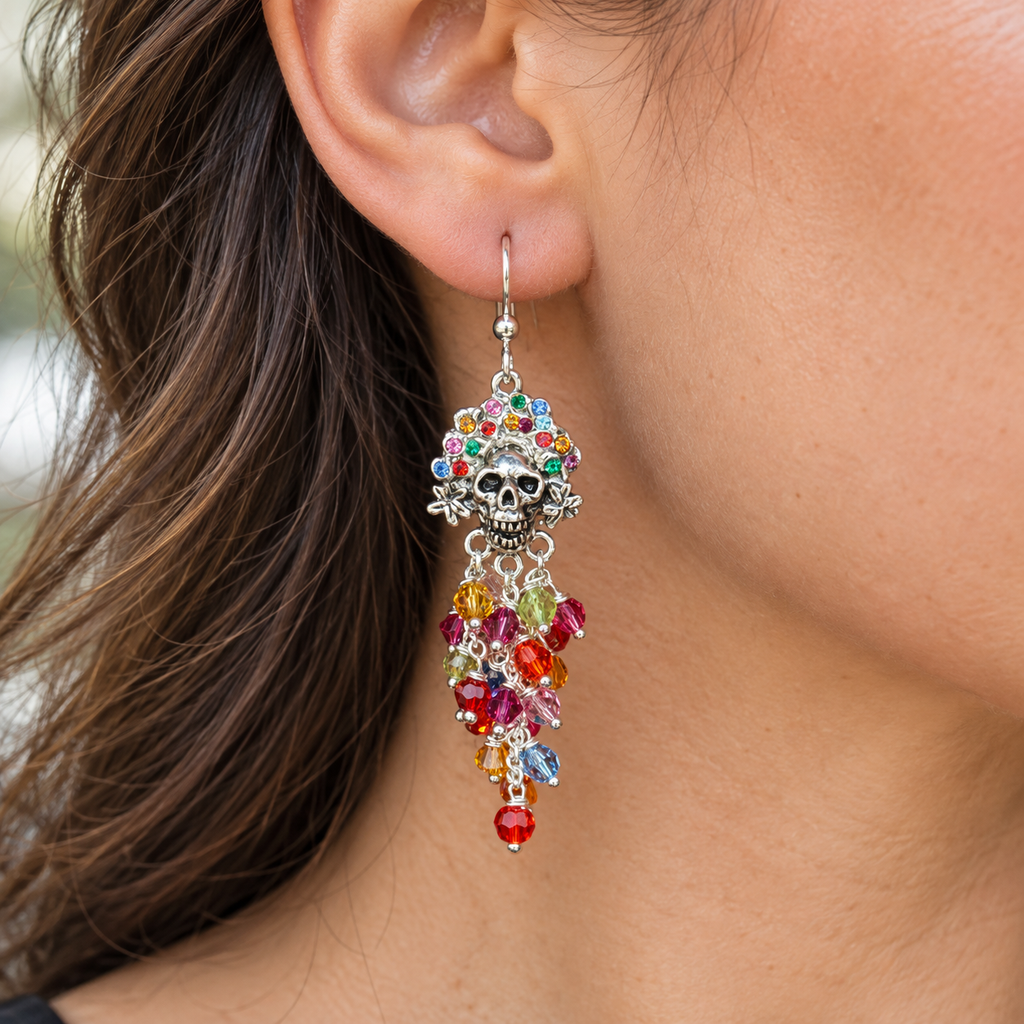 Day Of The Dead Earrings Sterling Silver Handmade Dia De Los Muertos Skull Jewelry  DOD4-E