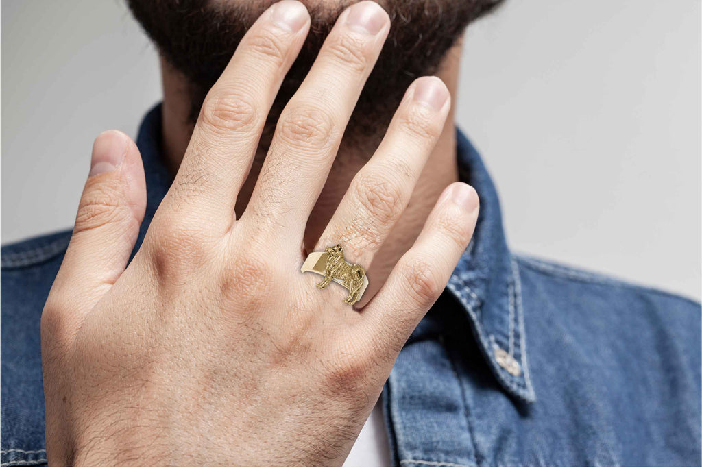 Akita Ring 14k Yellow Gold Handmade Akita Jewelry  AK2-MRG