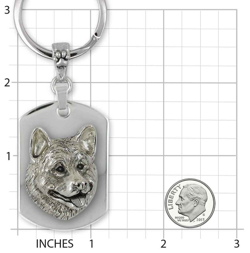 Akita Key Ring Sterling Silver And Stainless Steel Handmade Akita Jewelry  AK3-KR