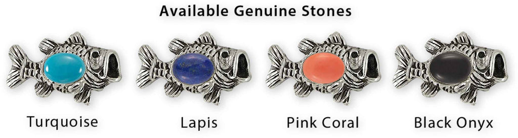 Wide Mouth Bass Cufflinks Sterling Silver Handmade Wide Mouth Bass Jewelry  WMB7-CLTQ