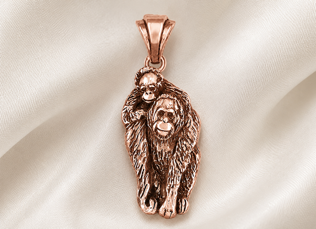 Orangutan Jewelry 14k Rose Gold Vermeil Handmade Orangutan And Baby Pendant  ONG-PVRVM