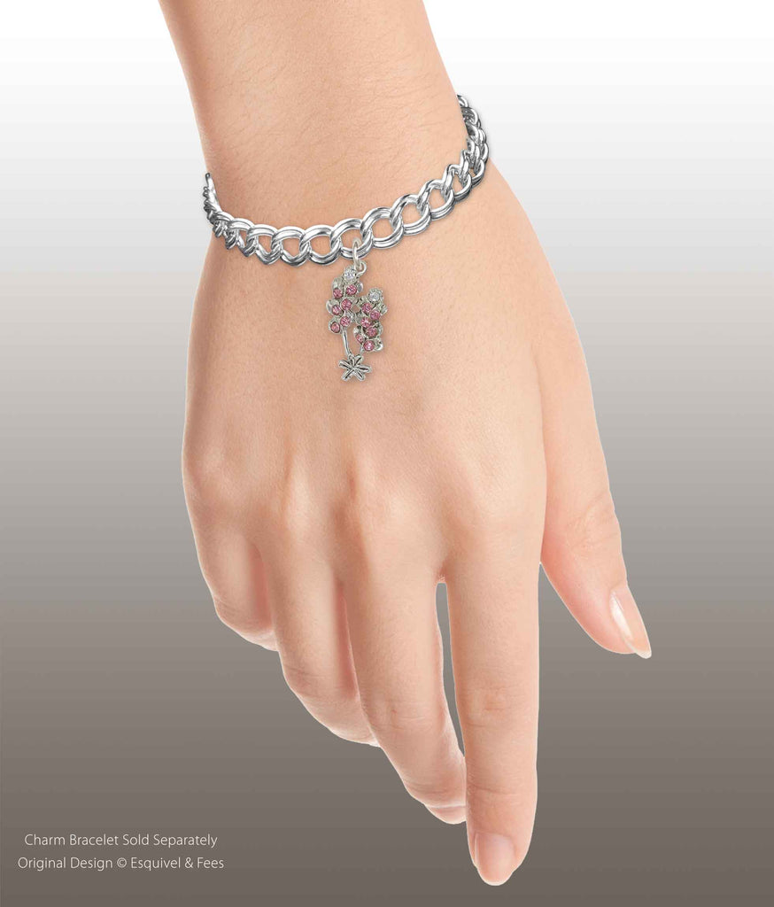Pink Bluebonnet Charm Sterling Silver Handmade Pink Bluebonnet Jewelry  BBDP-C