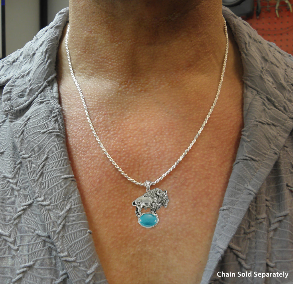 Bison Pendant Sterling Silver Handmade Buffalo Jewelry  BIS3-TQP