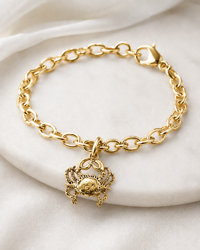 Crab Charm 14K Gold Vermeil, Handmade Crab Jewelry, Ocean Sea Life Bracelet Charm, Nautical Beach Crab Charm CRB3-CVM