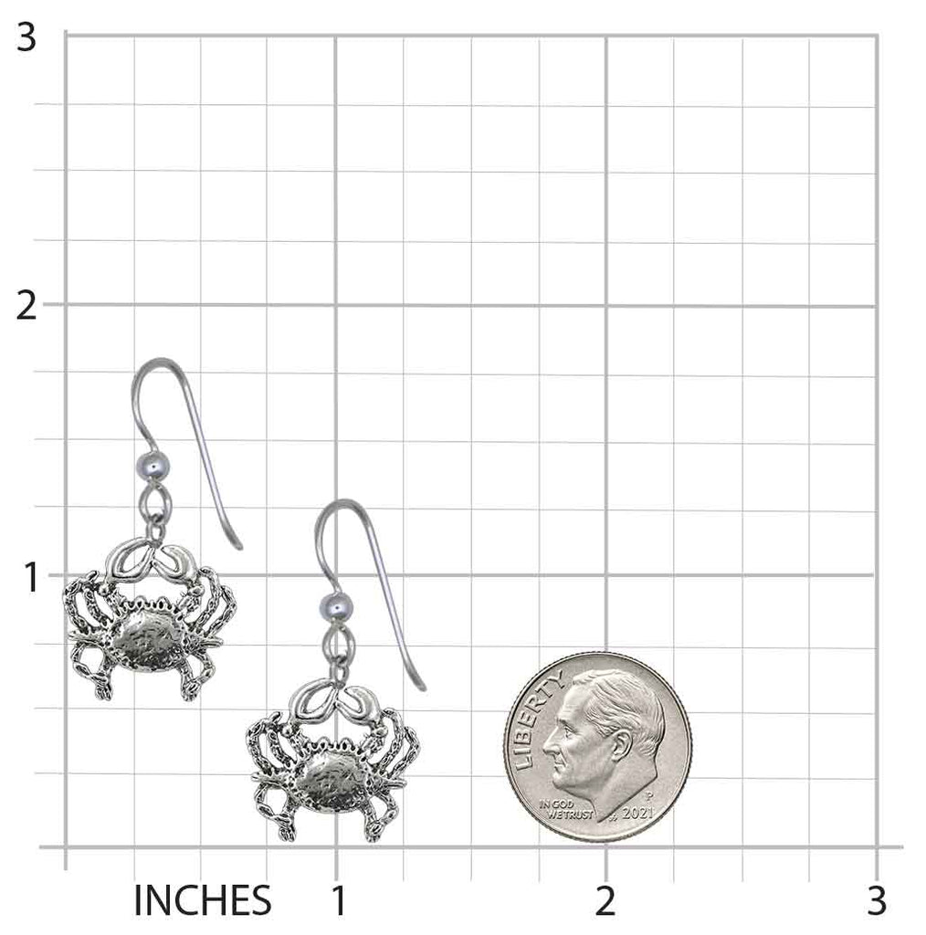Crab Earrings Sterling Silver, Handmade Crab Jewelry, Ocean Sea Life Earrings, Nautical Beach Crab Earrings CRB3-E