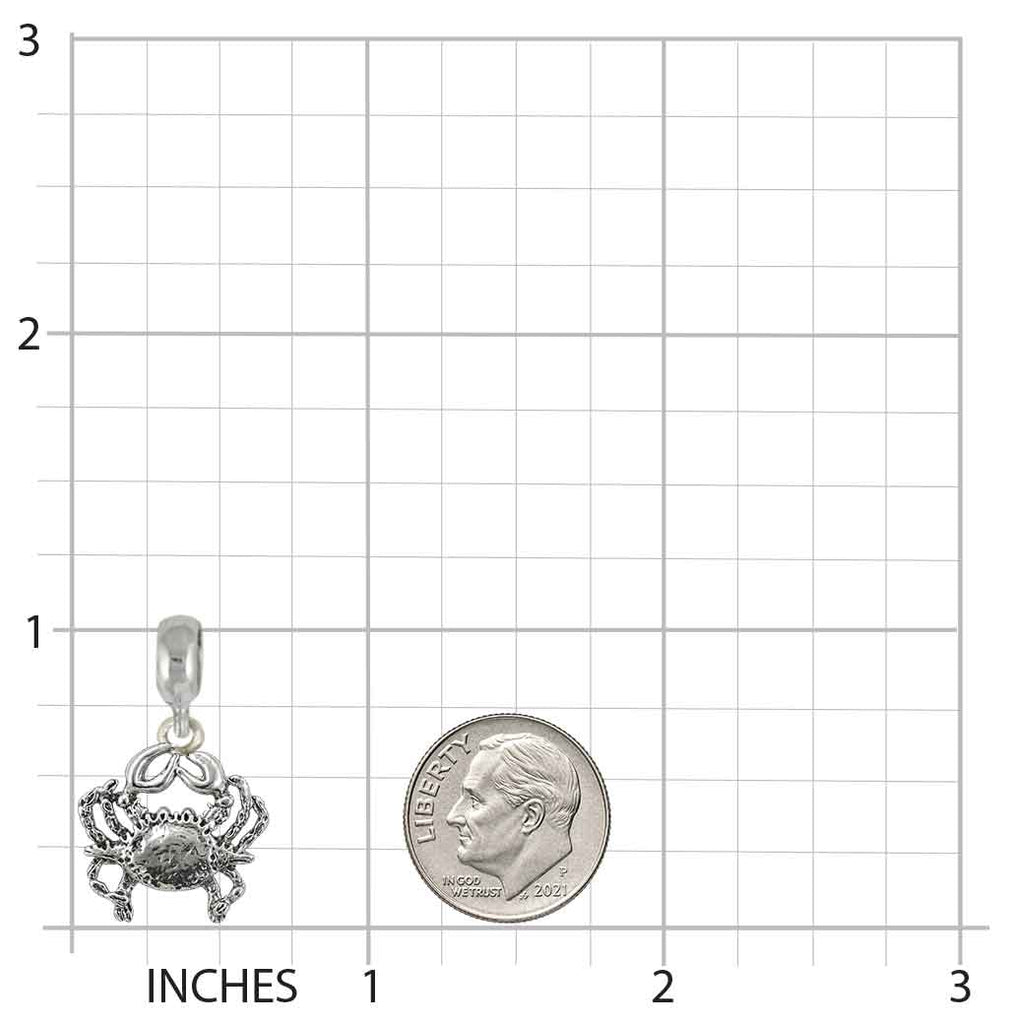 Crab Charm Slide Sterling Silver, Handmade Crab Jewelry, Ocean Sea Life Bracelet Charm Slide, Nautical Beach Crab Charm CRB3-PNS