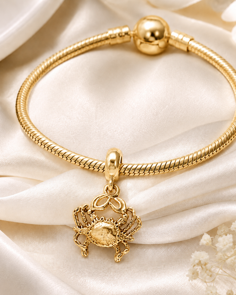 Crab Charm Slide Yellow Bronze, Handmade Crab Jewelry, Ocean Sea Life Bracelet Charm Slide, Nautical Beach Crab Charm CRB3-PNSBZ