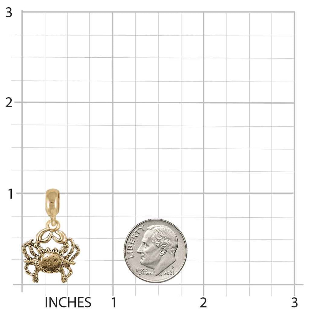Crab Charm Slide 14K Gold Vermeil, Handmade Crab Jewelry, Ocean Sea Life Bracelet Charm Slide, Nautical Crab Charm CRB3-PNSVM