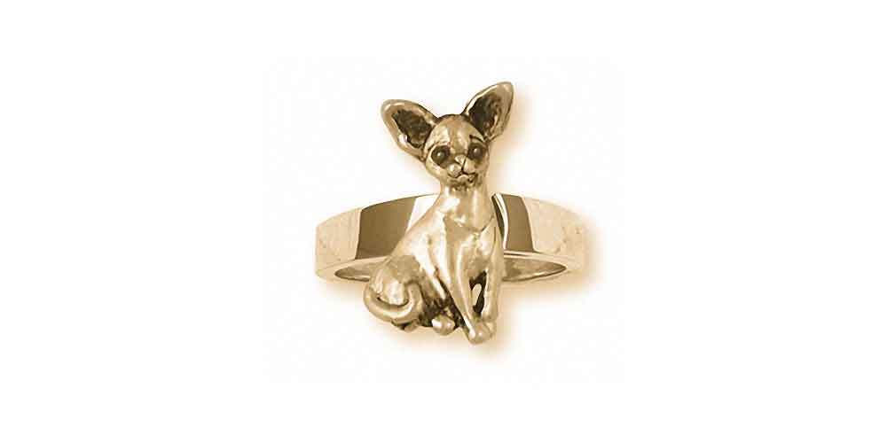 Chihuahua Ring 14K Yellow Gold Vermeil Chihuahua Jewelry Handmade Ring CU9-Rvm
