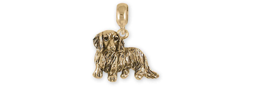 Dachshund Charms Dachshund Charm Slide Yellow Bronze Long Hair Dachshund Jewelry Dachshund jewelry