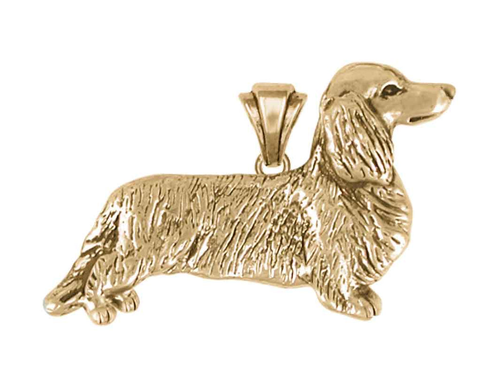 Long Hair Dachshund Pendant 14K Yellow Gold Vermeil, Dachshund Necklace, Longhair Dachshund Jewelry Gift LD5-Pvm