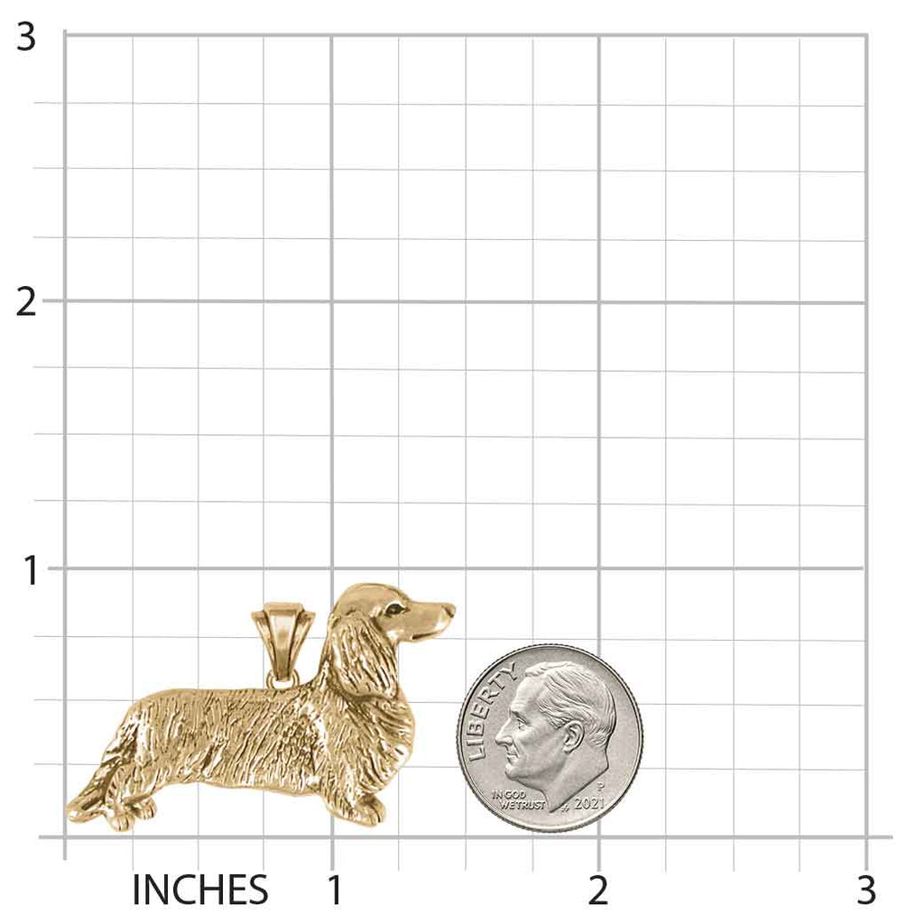 Long Hair Dachshund Pendant 14K Yellow Gold Vermeil, Dachshund Necklace, Longhair Dachshund Jewelry Gift LD5-Pvm