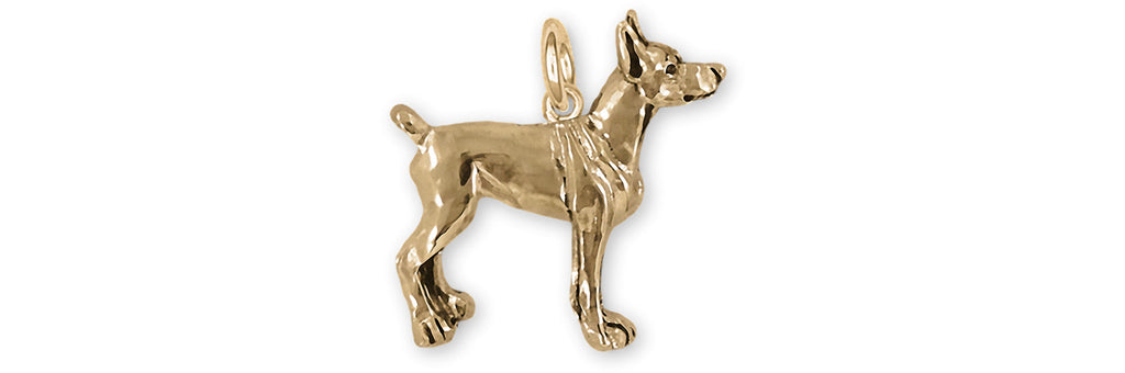 Doberman Charms Doberman Charm Yellow Bronze Doberman Pinscher Dobie Jewelry Doberman jewelry