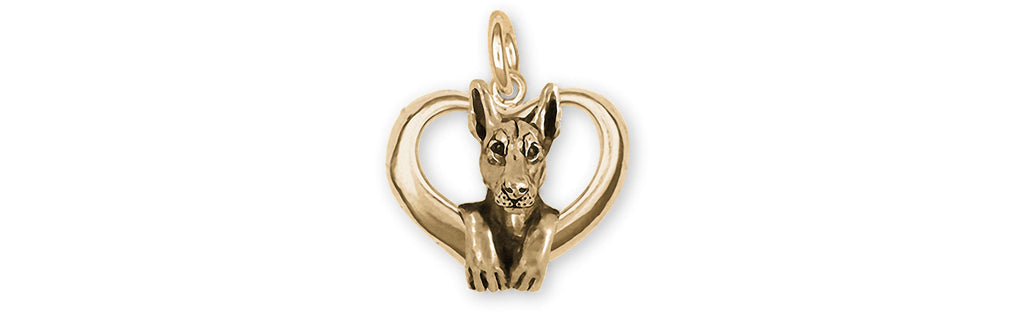 Doberman Charms Doberman Charm Yellow Bronze Doberman Pinscher Jewelry Doberman jewelry