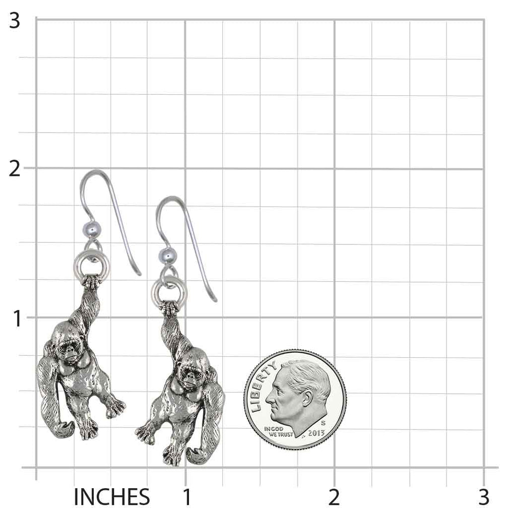 Gorilla Jewelry Sterling Silver Handmade Gorilla Earrings  GO32X-E