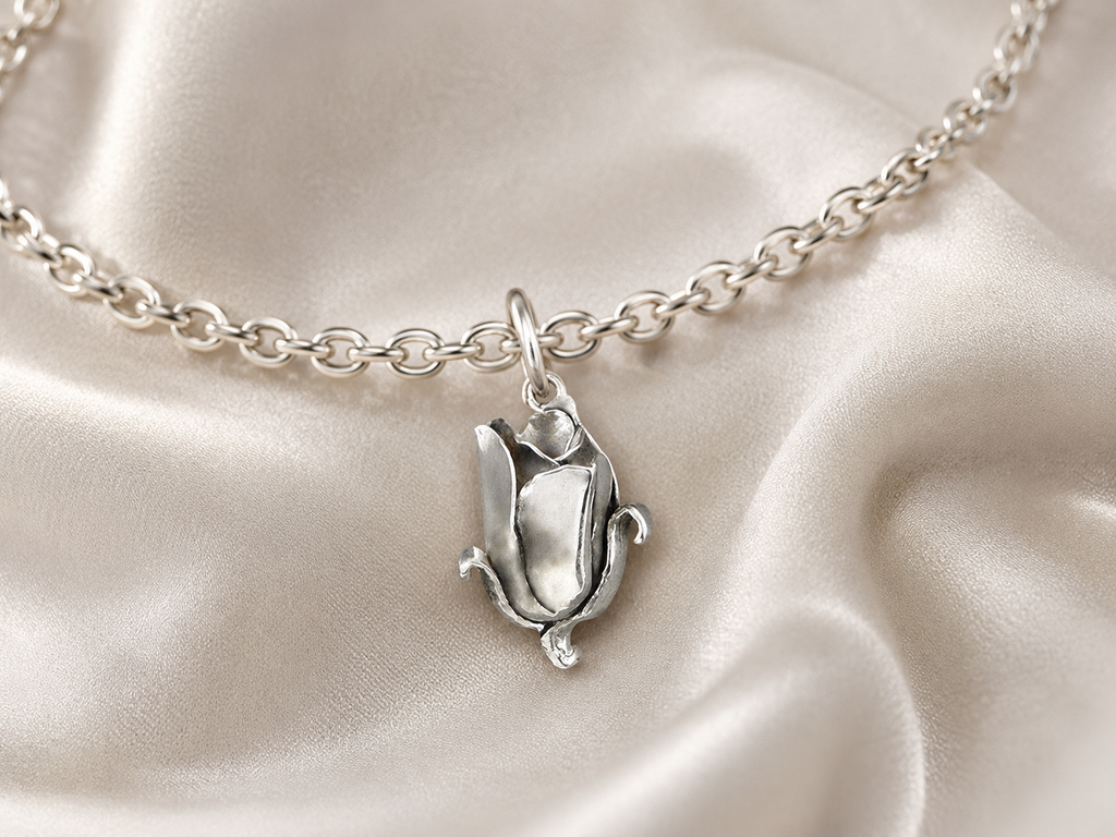 Sterling Silver Tulip Charm, Handmade Flower Charm, Tulip Jewelry, Floral Bracelet Charm, Spring Flower Gif  TUL1-C