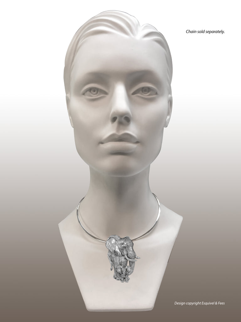 Elephant Pendant Sterling Silver Handmade Elephant And Calf Jewelry  ELC1-SLD