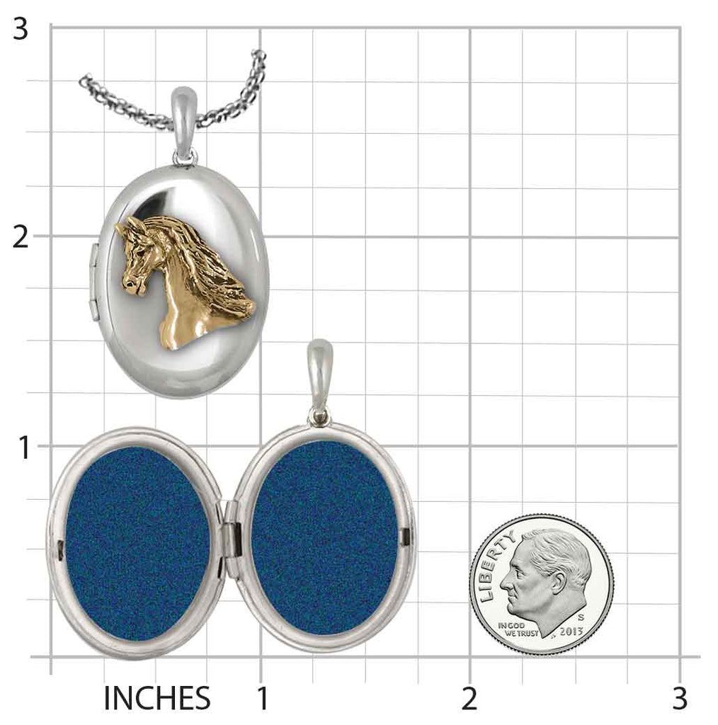Arabian Horse Photo Locket Silver And 14k Gold Handmade Arabian Horse Jewelry  EQ18H-TTV