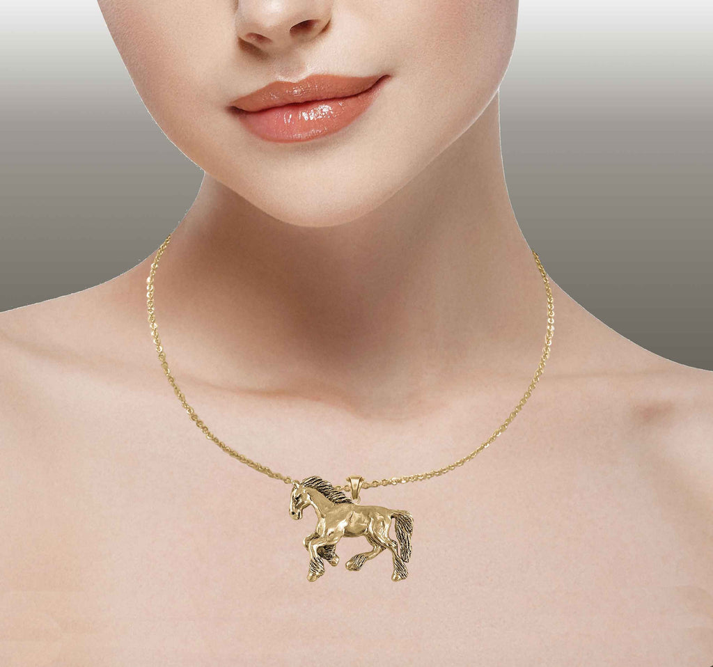 Clydesdale  Pendant 14k Yellow Gold Handmade Draft Horse Jewelry  EQU17-PG