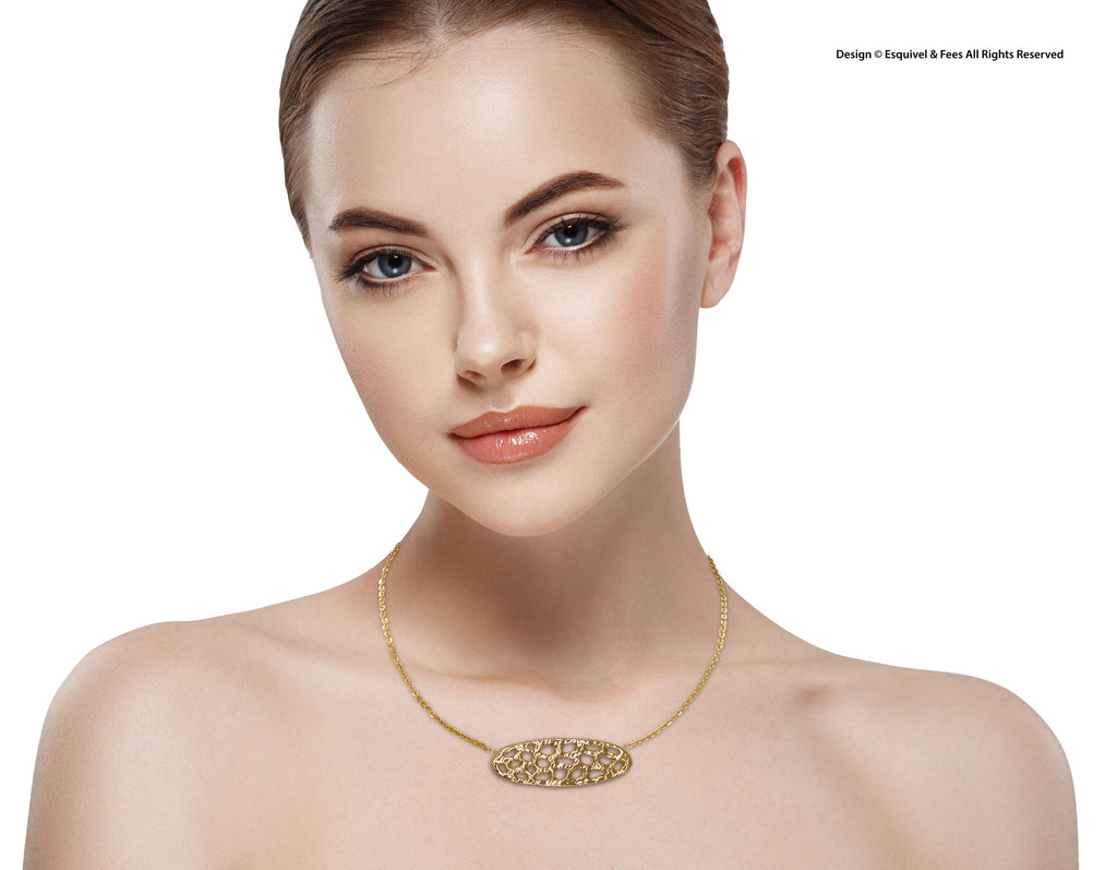 Fashion Necklace Jewelry 14k Gold Vermeil Handmade Honeycomb Necklace  FAHC1-NKGVM