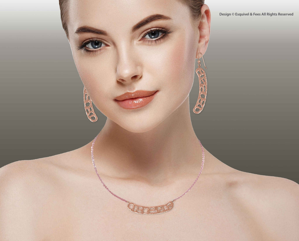 Fashion Jewelry Earrings And Necklace Set Jewelry 14k Rose Gold Plated Handmade Honeycomb Fashion Earring And Necklace Set  FAHC4-RSET