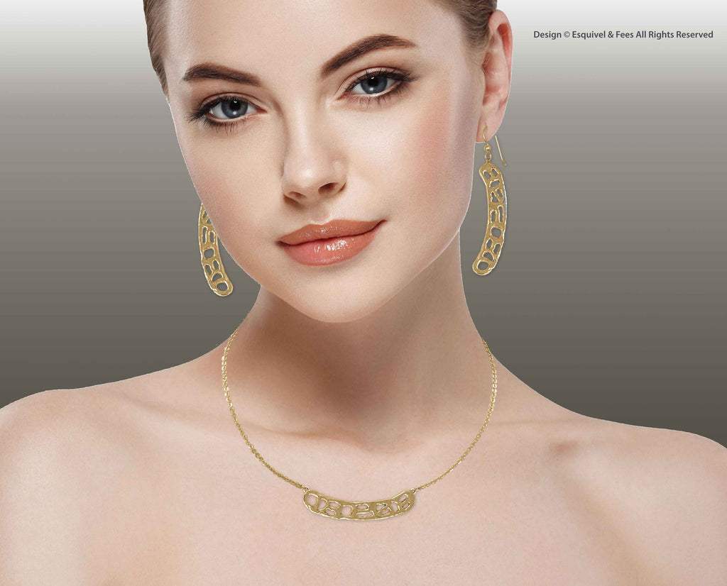 Fashion Necklace And Earring Set Jewelry 14k Yellow Gold Vermeil Handmade Honeycomb Fashion Earring And Necklace Set  FAHC4-SETG