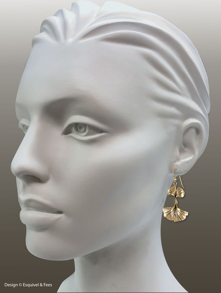 Ginkgo Earrings 14k Yellow Gold Handmade Ginkgo Jewelry  GNK23-EG