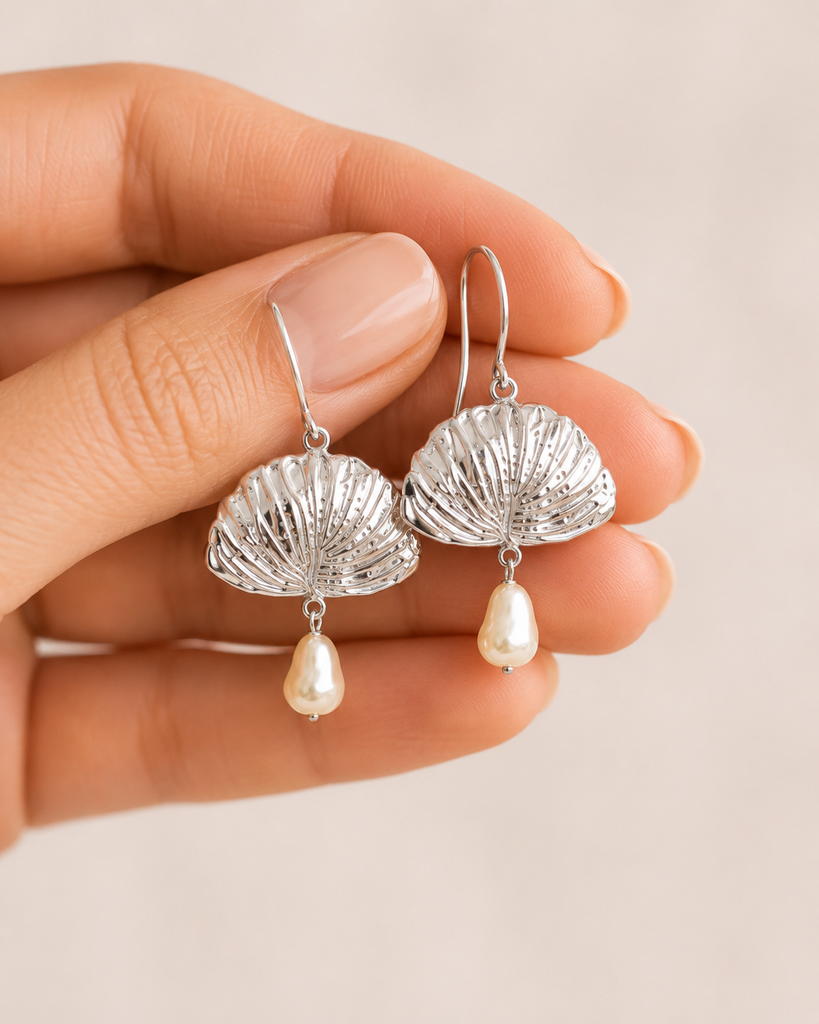Ginkgo Earrings Sterling Silver With Faux Baroque Pearl Accents, Handmade Ginkgo Leaf Earrings, Botanical Jewelry Gift GNK3-EPL