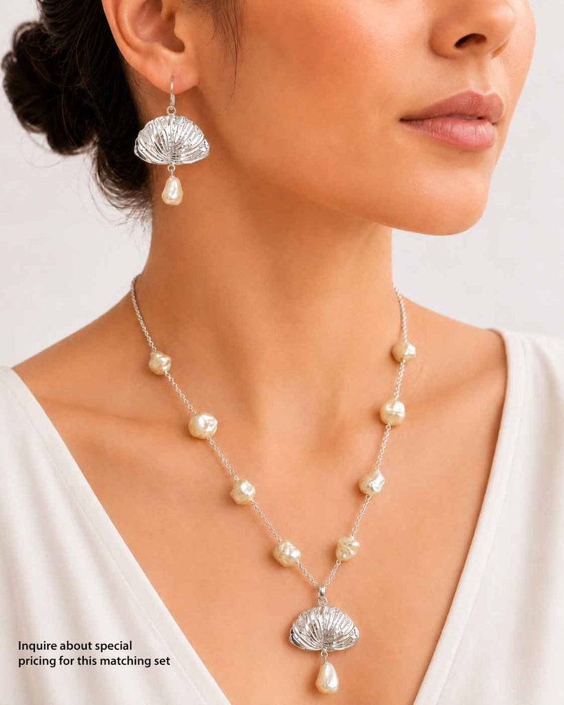 Ginkgo Earrings Sterling Silver With Faux Baroque Pearl Accents, Handmade Ginkgo Leaf Earrings, Botanical Jewelry Gift GNK3-EPL