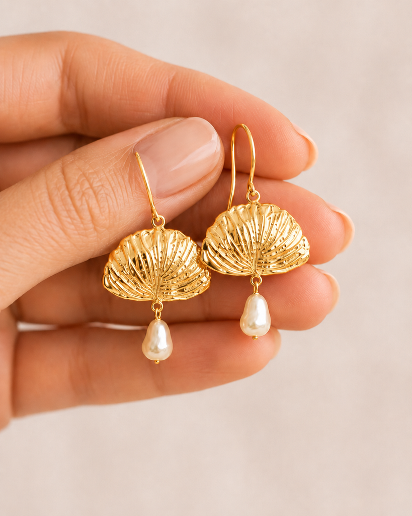 Ginkgo Earrings 14K Gold Vermeil With Faux Baroque Pearl Accents, Handmade Ginkgo Leaf Earrings, Botanical Jewelry Gift GNK3-EPLVM