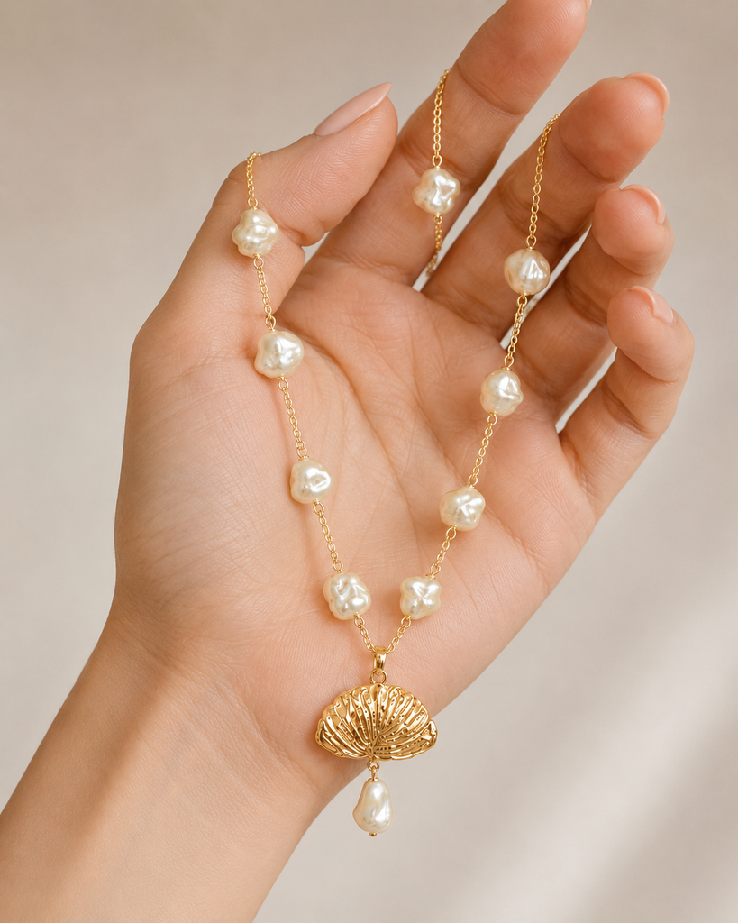 Ginkgo Necklace 14K Gold Vermeil With Faux Baroque Pearl Accents, Handmade Ginkgo Leaf Pendant, Botanical Jewelry Gift GNK4-NKPLVM