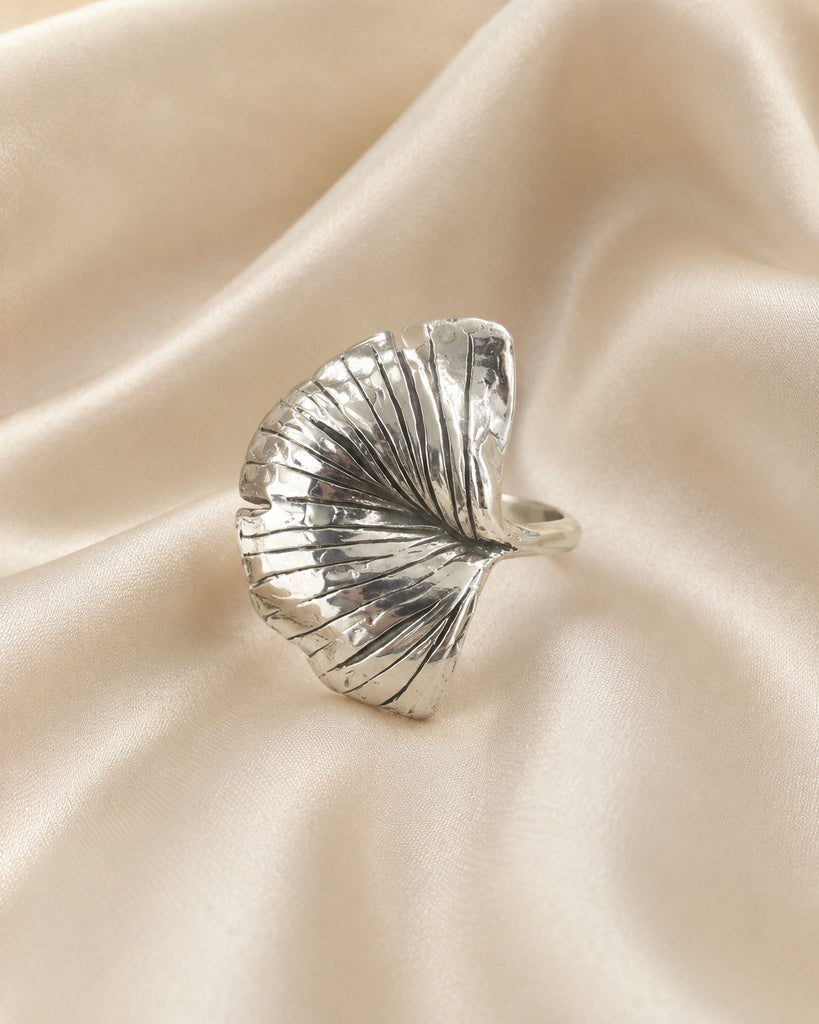 Ginkgo Ring Sterling Silver Handmade Botanical Leaf Statement Ring, Dimensional Ginkgo Jewelry Gift GNK4-R