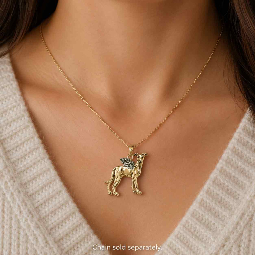 Greyhound Pendant 14K Gold Vermeil, Handmade Greyhound Dog Necklace Charm, Sighthound Jewelry Gift