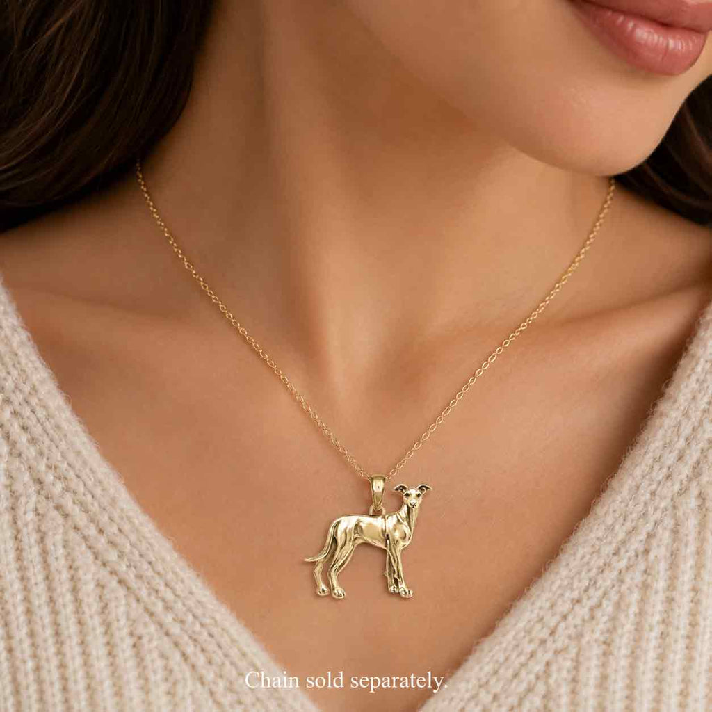 Greyhound Pendant Yellow Bronze, Handmade Greyhound Dog Necklace Charm, Sighthound Jewelry Gift