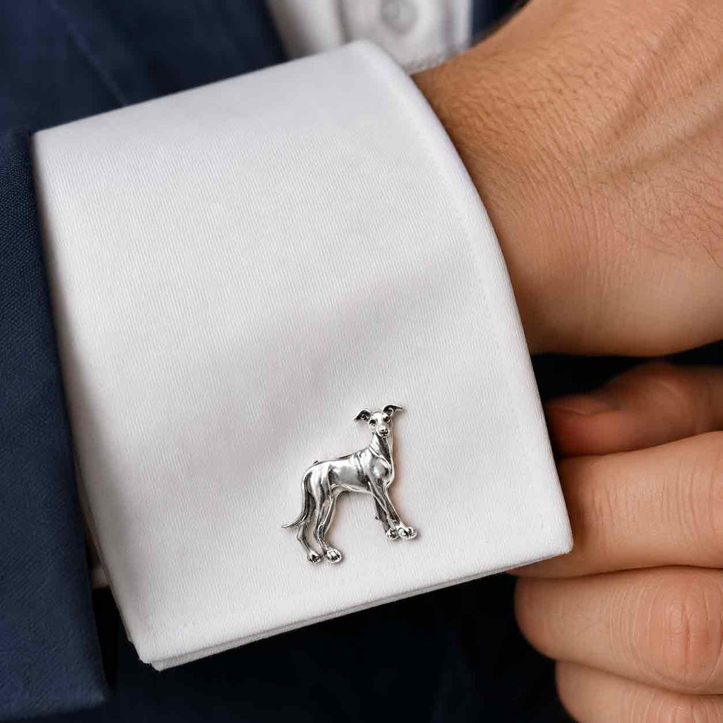 Greyhound Cufflinks Sterling Silver, Handmade Greyhound Dog Cuff Links, Detailed Sighthound Jewelry Gift
