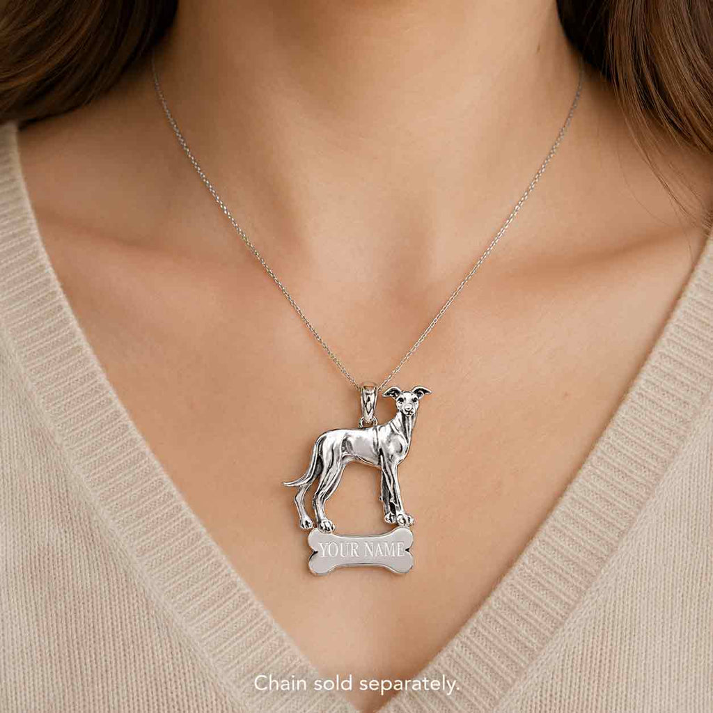 Greyhound Pendant Sterling Silver, Handmade Greyhound Dog Necklace, Personalized Sighthound Jewelry Gift