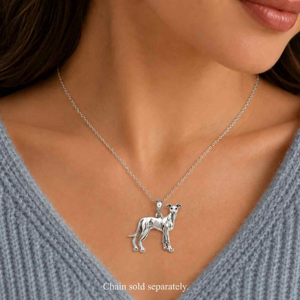 Greyhound Pendant Sterling Silver, Handmade Greyhound Dog Necklace, Detailed Sighthound Jewelry Gift