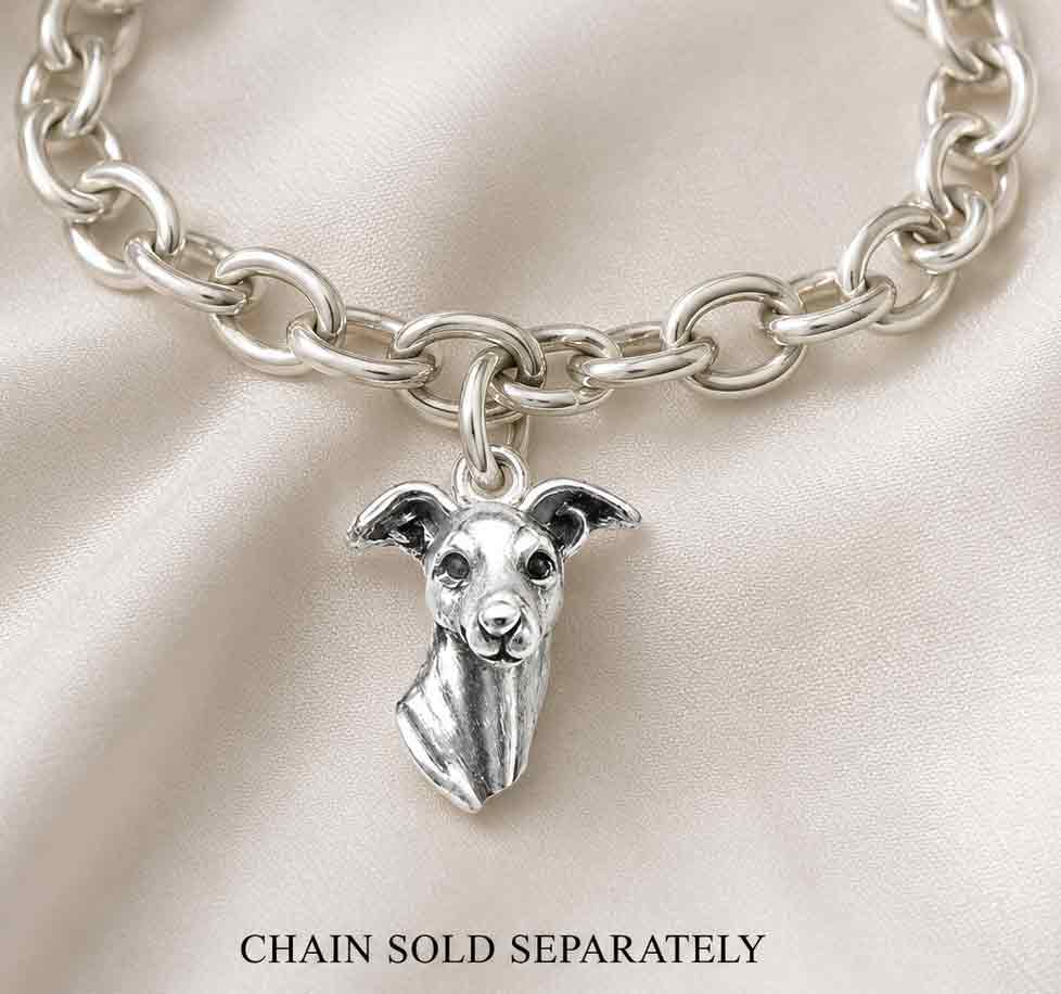 Greyhound Charm Sterling Silver, Handmade Greyhound Bracelet Charm, Sighthound Jewelry Gift